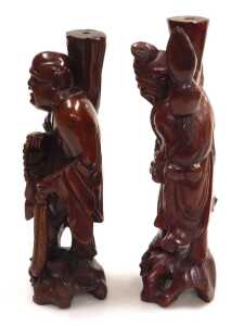 Two late 19thC Chinese hardwood figural carved table lamps, lacking fitments, both carved as... - 2