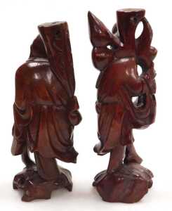 Two late 19thC Chinese hardwood figural carved table lamps, lacking fitments, both carved as... - 3