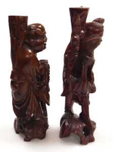 Two late 19thC Chinese hardwood figural carved table lamps, lacking fitments, both carved as... - 4