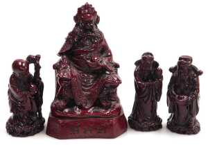 A group of 20thC Chinese Shiwan mudman figures, including two men seated playing a board game,... - 2