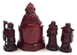A group of 20thC Chinese Shiwan mudman figures, including two men seated playing a board game,... - 3