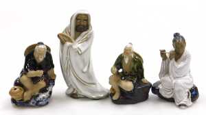 A group of 20thC Chinese Shiwan mudman figures, including two men seated playing a board game,... - 5