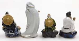 A group of 20thC Chinese Shiwan mudman figures, including two men seated playing a board game,... - 6