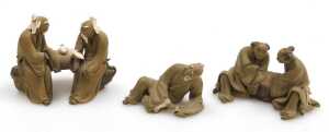 A group of 20thC Chinese Shiwan mudman figures, including two men seated playing a board game,... - 8