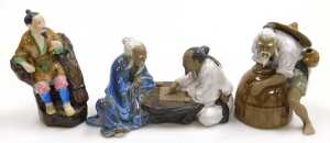 A group of 20thC Chinese Shiwan mudman figures, including two men seated playing a board game,... - 11