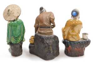A group of 20thC Chinese Shiwan mudman figures, including two men seated playing a board game,... - 19