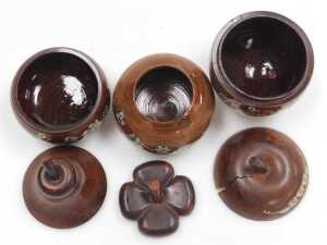 Three Oriental hardwood boxes and covers, moulded as fruit with mother-of-pearl inlay, two... - 7