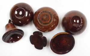 Three Oriental hardwood boxes and covers, moulded as fruit with mother-of-pearl inlay, two... - 8