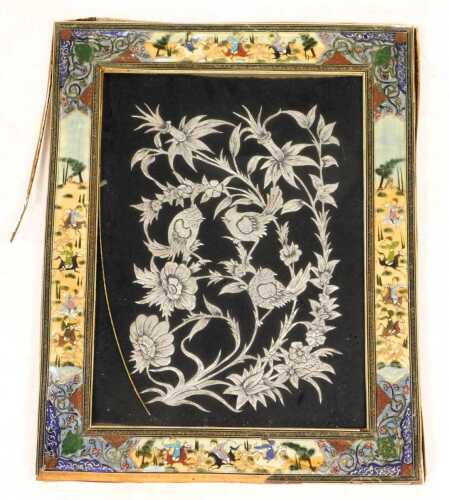 A 20thC Persian silver and copperwork picture, decorated in bas relief with birds and flowers,...