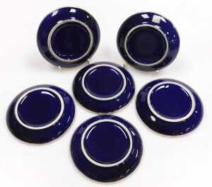 A Chinese cobalt blue pottery coffee service, with white metal overlay of dragons chasing... - 9