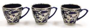 A Chinese cobalt blue pottery coffee service, with white metal overlay of dragons chasing... - 11