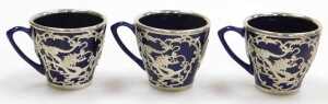 A Chinese cobalt blue pottery coffee service, with white metal overlay of dragons chasing... - 13