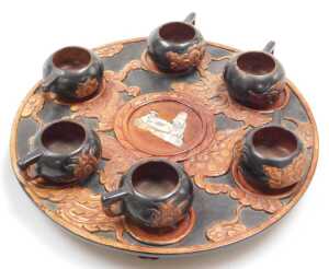 A Chinese Archaic style patinated bronze censer, 13cm wide, together with a cinebar lacquer... - 15