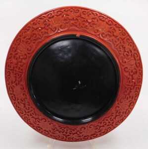 A Chinese Archaic style patinated bronze censer, 13cm wide, together with a cinebar lacquer... - 20