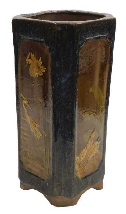 An early 20thC Chinese or Japanesevase, of canted square form, relief decorated with panels of...
