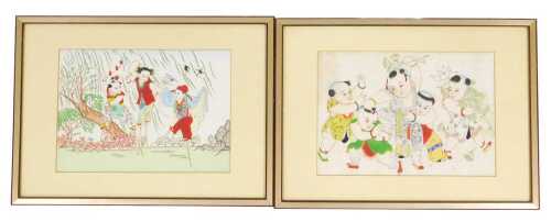 Chinese School (20thC). Children at play, watercolours, 22.5cm x 32cm. (2)