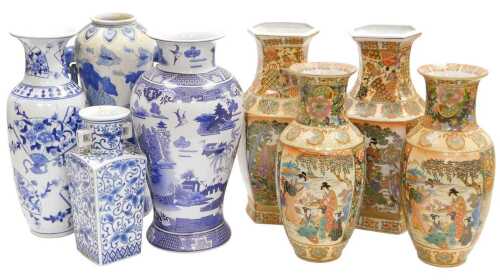 A group of Oriental ceramics, including two pairs of Satsuma vases, and Chinese blue and white...