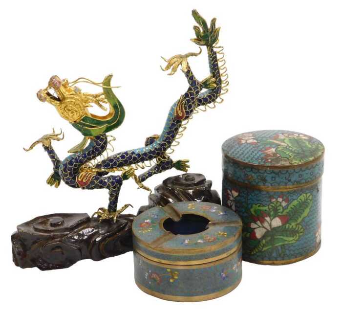 An early 20thC Chinese cloisonne ashtray, of cylindrical form, decorated with flowers, a...