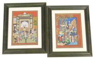 Indo-Persian School (19thC). A courtyard scene with figures, 27cm x 19.5cm, a domestic scene...