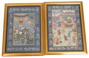 Indian School (19thC). Garden scene, with courtiers, figures on horseback, within a floral...