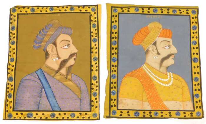 Mughal School (20thC). A pair of portraits of noble gentlemen, head and shoulders, facing right,...