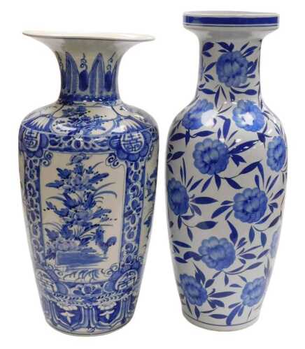 A Chinese blue and white vase, of shouldered tapering form, painted with reserves of birds and...