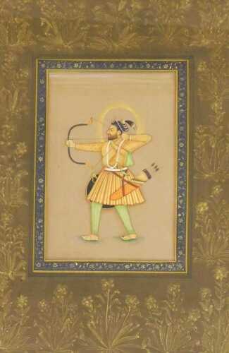 Indian School (19thC). An archer poised to fire an arrow, with a halo around his head,...