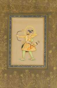 Indian School (19thC). An archer poised to fire an arrow, with a halo around his head,...