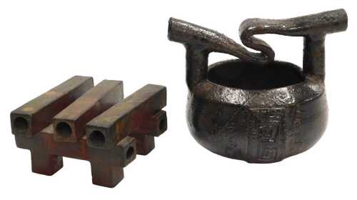 A Vietnamese Raku pottery vessel, with stand, titled 'Deep in Love' by Khau Duc, from the Clay...