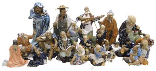 A group of 20thC Chinese Shiwan mudman figures, including fishermen, deities, musician, etc. (2...