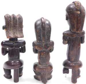 Three Gabonese Fang reliquary guardian figures, 34cm, 26cm and 28cm high respectively. (1 AF) - 2