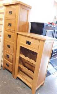 An oak tall chest of drawers, with six drawers, raised on square tapering legs, 150cm high,...