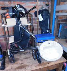 Mobility aids, comprising a two tier tray walker, and a mobility walker, together with a bag...