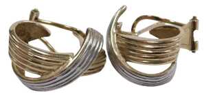 A pair of 9ct two colour gold half hoop earrings, in a crossover design, 4.7g.