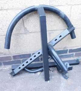 A section of black metal bike racking.