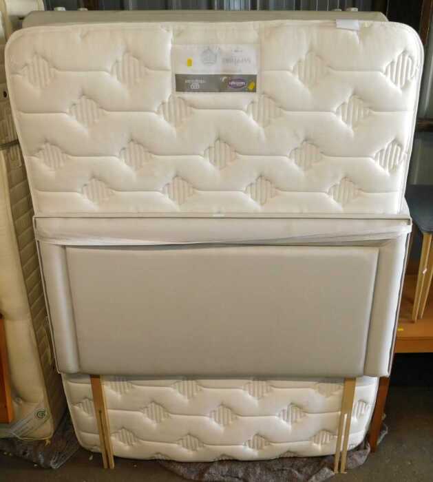 a Light grey material double divan base with drawers, together with a Silentnight Mirapocket...