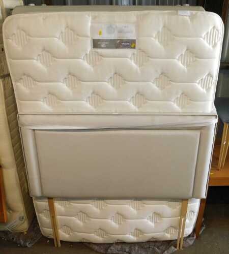a Light grey material double divan base with drawers, together with a Silentnight Mirapocket...