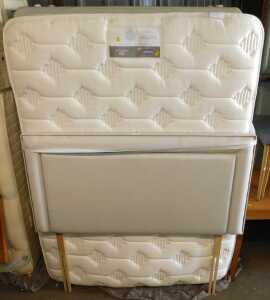 a Light grey material double divan base with drawers, together with a Silentnight Mirapocket...