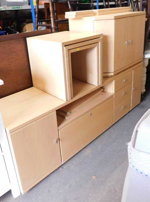 A group of furniture, to include a nest of tables, two door cabinet, etc. (a quantity)