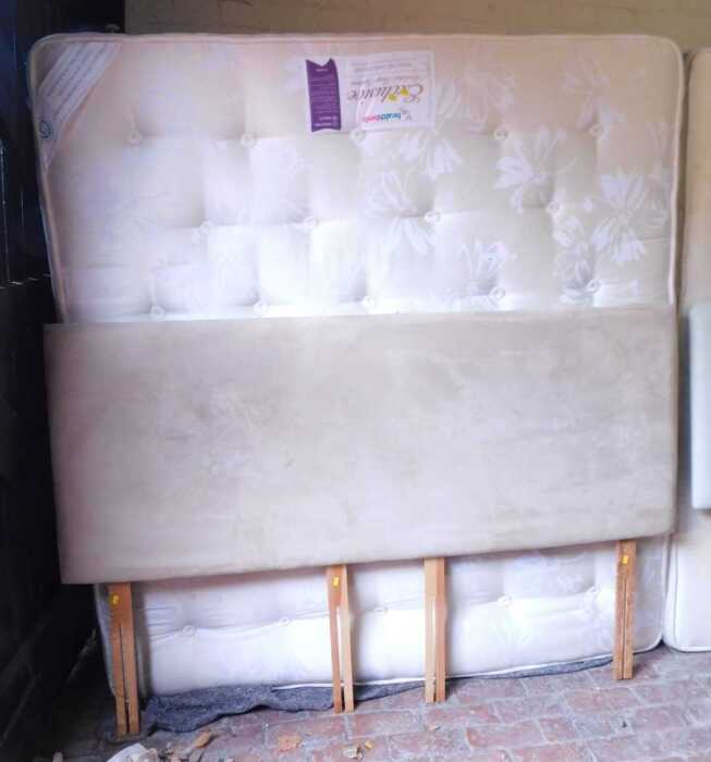 A super king bed, comprising a suedette upholstered headboard, a Health Bed Exclusive Pocketed...