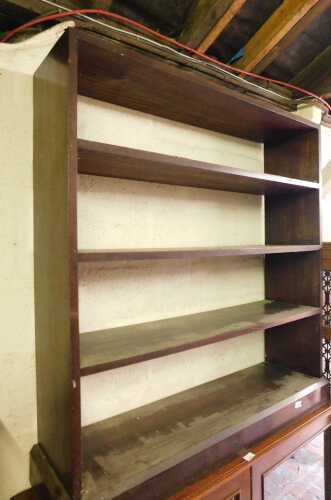 An oak open bookcase, with four shelves, raised on a plinth base, 112cm high, 108cm wide, 32cm...