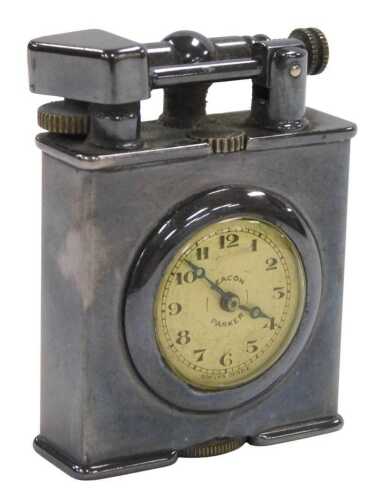 A Parker Beacon (Dunhill) silver plated lighter/pocket watch, 46mm high.