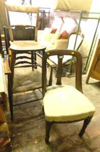 An Arts and Crafts style oak dining chair, with a rush seat, together with an elm country made...