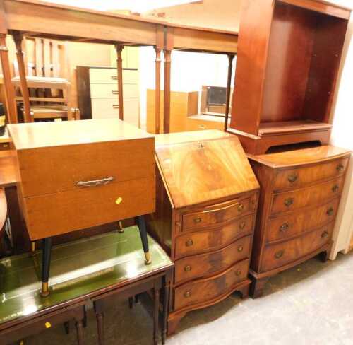 A group of furniture, to include a mahogany four drawer chest, a mahogany bureau of small...