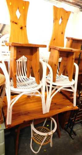A pine kitchen table, together with a matching dresser, two chairs, two painted bentwood chairs,...