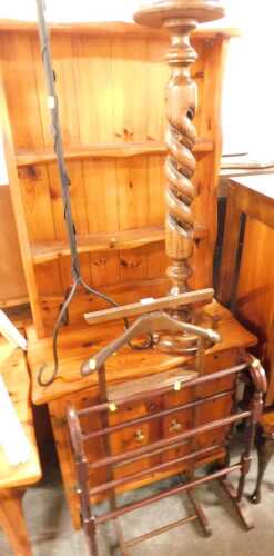 A group of furniture, to include a pine dresser, a hardwood torchere, with turned column, a...
