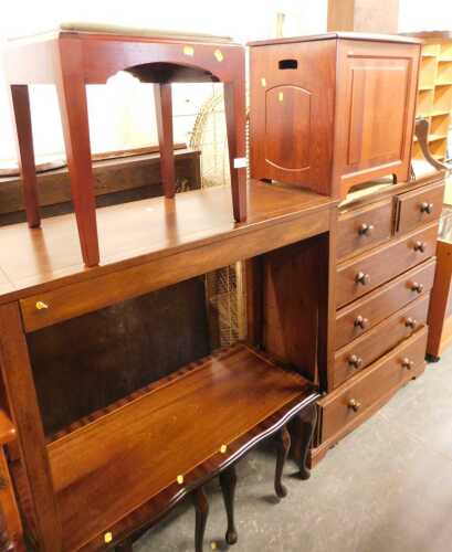 A group of furniture, to include a stained pine chest, of two short over four long drawers, an...
