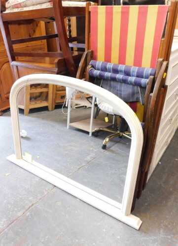 An overmantel mirror, 124cm wide, together with two deck chairs, each with striped fabric, and a...