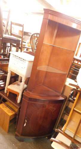 A group of furniture, to include a mahogany standing corner cabinet, a painted side table, a...