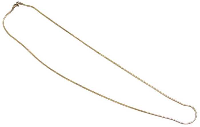 A 9ct gold snake link bracelet, on a bolt ring clasp, 15.4g, 66.5cm long.
